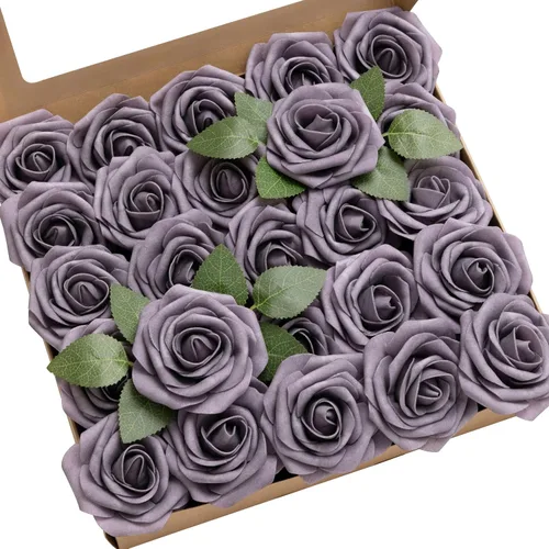 Miniatura 60 de Ling’s Moment - Flores Artificiales, 50 piezas, Rosas Verde Pavo Real con Tallos, 3" de Tacto Real, Espuma DIY para Ramilletes de Boda/Centros