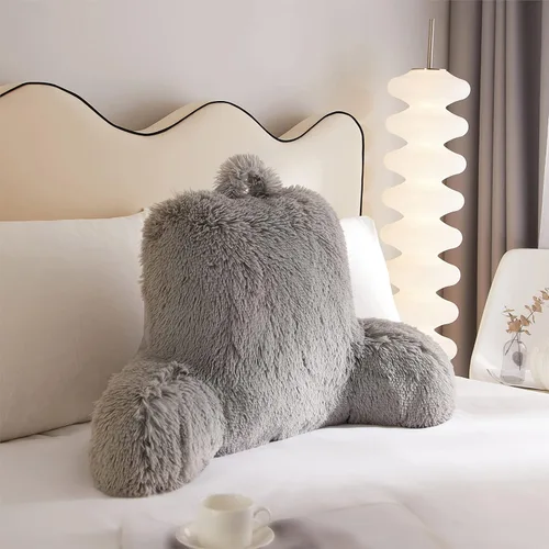 Miniatura 11 de Urban Lifestyle Almohada decorativa y de apoyo para cama de lectura, pelo largo ultra suave, de pelo sintético, reverso a tela de visón, color negro