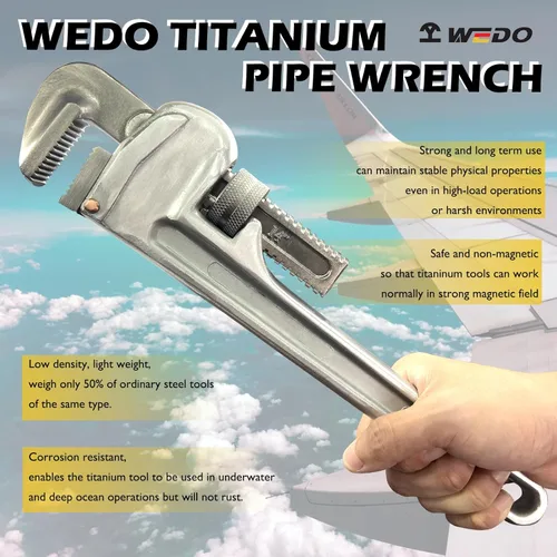Miniatura 5 de WEDO Llave de tubo de titanio de 8 pulgadas, apertura máxima de mandíbula de 0.984 in, herramienta de fontanería ajustable, llave de fontanería