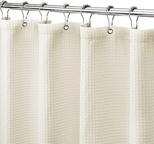 MISS SELECTEX Cortina de ducha de tela lavable a máquina, clásica tela gruesa de punto gofre, duradera para baño, tela repelente al agua de alta