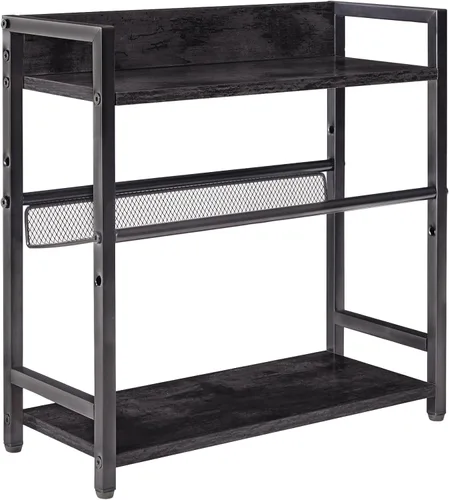 Miniatura 2 de IBUYKE Estante de especias industrial de 3 niveles, organizador de almacenamiento de escritorio, estante de condimentos de pie para encimera, Negro