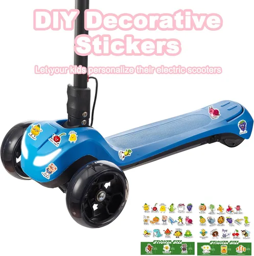 Miniatura 4 de Scooter eléctrico de 3 ruedas para niños de 3 a 8 años, pantalla LCD, luces coloridas, acelerador de pulgar confiable, 3 alturas ajustables, Azul-02