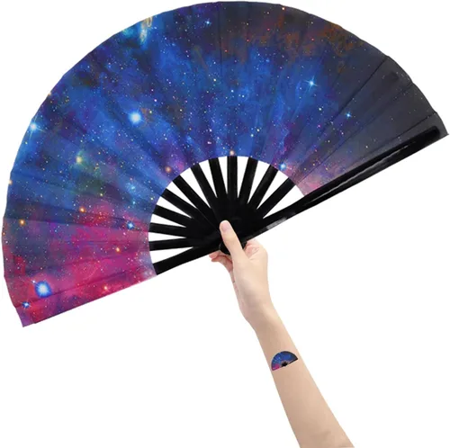 Miniatura 13 de Abanico grande plegable de mano para baile de línea, abanico de clic para botas en el suelo, para baile, fiesta, decoración, festival (Alien)