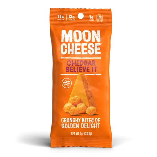 Moon Cheese Cheddar Believe It, 1 onza, paquete de 12, aperitivo de queso crujiente y rico en proteínas, apto para dieta cetogénica, 100% queso real