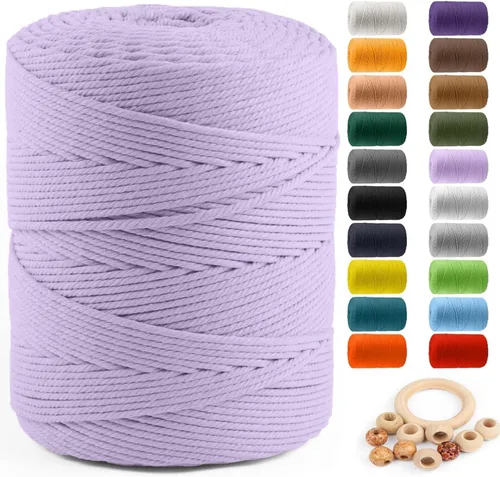 Miniatura 70 de Cuerda de algodón para macramé de 5 mm x 109 yardas, ZUEXT 100% natural hecha a mano, cuerda de algodón trenzada de 4 hebras para colgar plantas