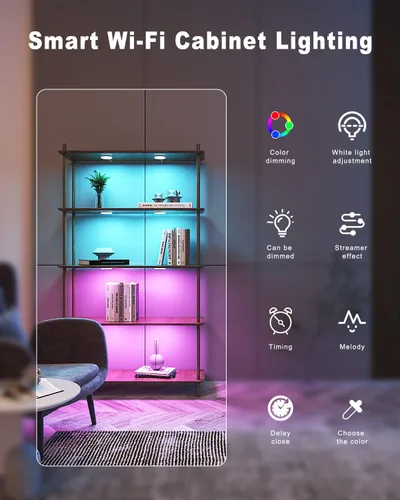 Miniatura 2 de MYPLUS Luces inteligentes para debajo del gabinete, luces de disco de ambiente compatibles con Alexa y Google Home, regulables y de color RGB