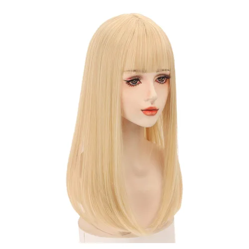 Miniatura 3 de 19.7 in de cabeza recta para la frente con flequillo grueso, parte media snythetic, clip en el pelo para mujeres, cubierta de pelo fino (25#)