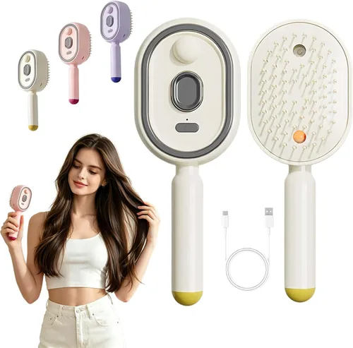 Electric Steam Brush for Hair, 2 in 1 Steam Hair Straightener Brush with Water Spray, Rechargeable, Fast Heat-Up Misting Detangling Brush to Reduce