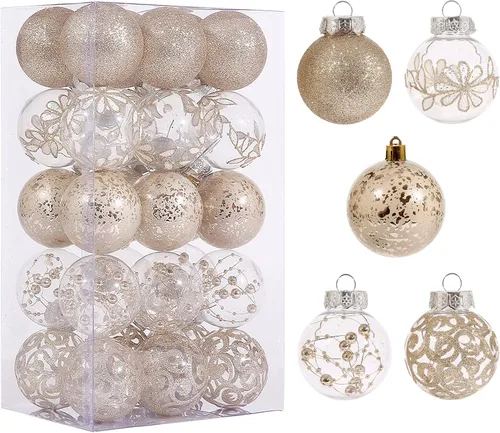 Juego de adornos de Navidad transparentes de 60 mm/2.36 pulgadas, 30 unidades, bolas de adornos de Navidad champán para decoración de árbol de