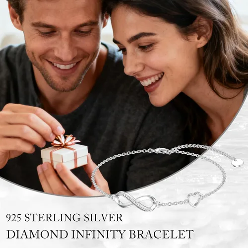 Miniatura 7 de Pulsera de corazón infinito de diamantes para mujer, plata de ley 925, pulsera de eslabones infinitos para el día de la madre, Navidad, regalos