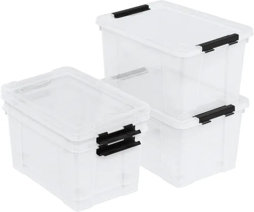 Miniatura 7 de Hespama Paquete de 4 contenedores de almacenamiento transparentes de 22 cuartos de galón, caja de almacenamiento con tapa de plástico con ruedas