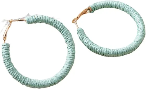 Aretes bohemios hechos a mano de ratán, aretes de rafia, aretes de aro de mimbre tejido de paja grande, aretes redondos grandes, regalo de verano