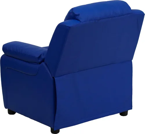 Miniatura 7 de EMMA + OLIVER Sillón reclinable infantil de vinilo azul acolchado de lujo con brazos de almacenamiento
