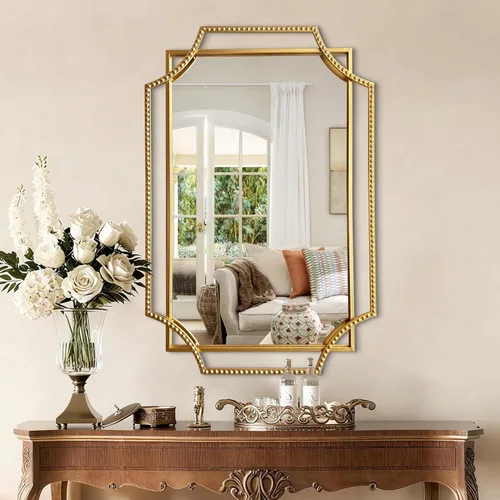Miniatura 8 de Espejo de cuerpo entero ovalado dorado antiguo, espejo de pared de cuerpo completo, espejos barrocos con cuentas de metal dorado, espejo decorativo