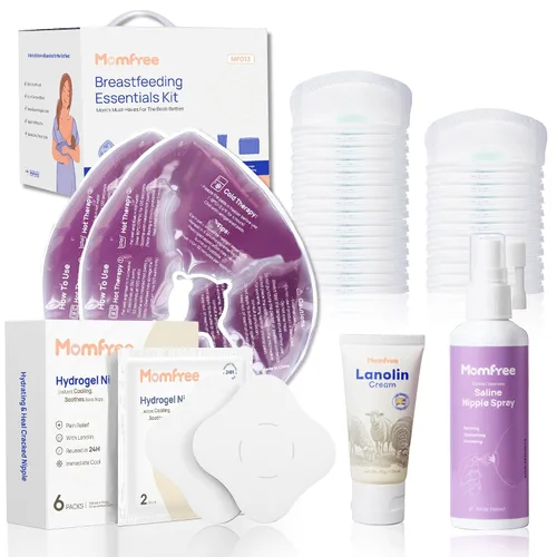 Kit esencial de lactancia materna para madres lactantes, alivio de pezones, juego de regalo de 60 piezas con paquetes reutilizables de terapia de