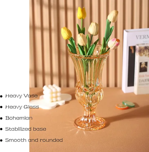 Miniatura 4 de Jarrón de cristal ámbar de 11.6 pulgadas de alto, florero de plantas de arte. Decorativo para el hogar, oficina, boda, fiesta, celebrar, decoración