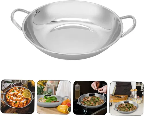 Miniatura 9 de BESTonZON Wok de acero inoxidable de doble mango para olla caliente y freír wok doméstico resistente al calor y anti-quemaduras accesorio de cocina