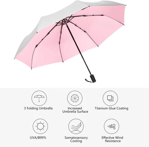 Miniatura 3 de TOPINCN Paraguas Estudiante Protector Solar Paraguas Mujer Soleado Lluvia Señora Mujer 3 Parasoles Parasoles Paraguas Rosa