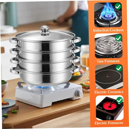 Miniatura 3 de Tofficu Multifuncional 4-capa Pot Vapor Hervir Olla Asiática para Stock Home Kitchen Accesorio