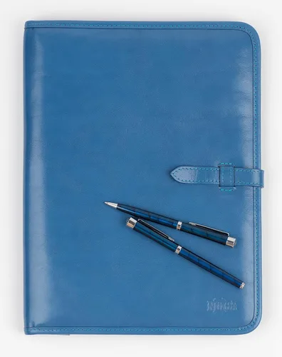 Miniatura 2 de Noda Portapapeles de cuero curtido vegetal genuino italiano (azul claro) Estuche para reuniones o presentaciones Portadocumentos