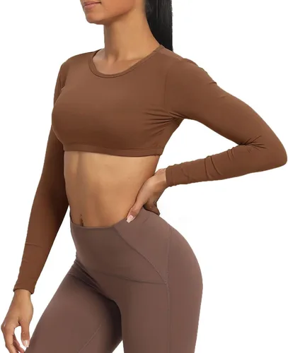 Miniatura 3 de Aoxjox Camiseta corta de manga larga para mujer, Clarissa sin espalda, para entrenamiento