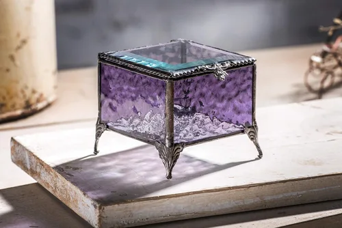 Miniatura 6 de J Devlin 836 - Caja decorativa de vitrales morados, exhibición de joyas de recuerdo, caja 836