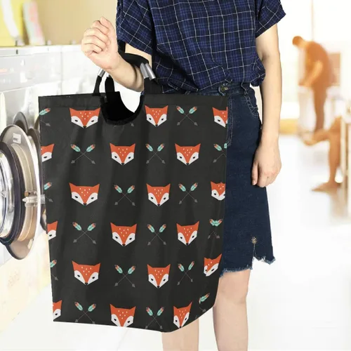 Miniatura 6 de visesunny Cesta de lavandería plegable con diseño de zorros y flechas de animales, de tela Oxford, organizador de juguetes con asa para baño, Multi28