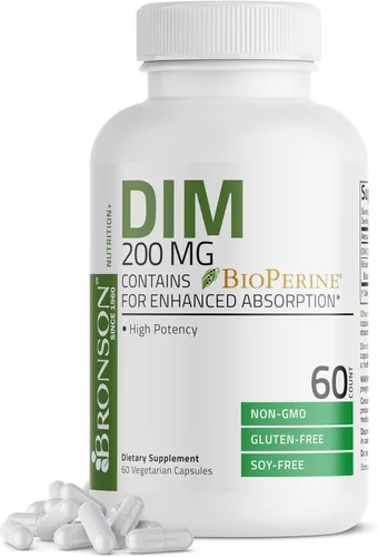 Bronson DIM 200 mg Suplemento de diindolimetano con BioPerine para una mayor absorción, metabolismo de estrógeno y mantiene niveles hormonales