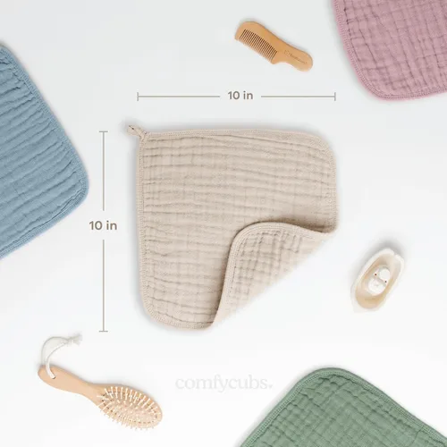 Miniatura 3 de Comfy Cubs - Toallitas de muselina para bebé, paquete de 6 paños suaves de algodón de 6 capas, para piel sensible, 10 x 10 pulgadas, tamaño grande