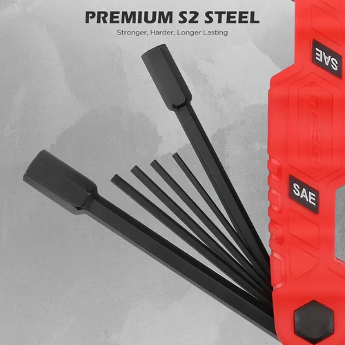 Miniatura 5 de Juego de llaves hexagonales plegables de 11 piezas grandes SAE (3/32"-1/2"), juego de llaves Allen resistentes, herramienta portátil para tiro