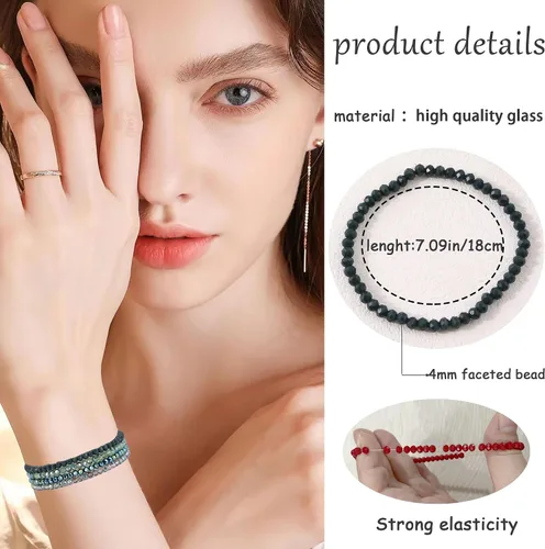 Miniatura 3 de 24 pulseras bohemias con cuentas para mujer, multicapa, versátiles, apilables, brillantes, de cristal, elásticas, pulseras