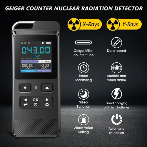 Miniatura 2 de Geiger Contador Detector de radiación nuclear Medidor de radiación portátil Medidor de radiación Gamma Dosímetro recargable de rayos X Detector