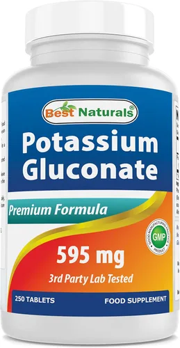 Suplemento de Gluconato de Potasio Best Naturals 595 Mg Tableta, 250 Unidades