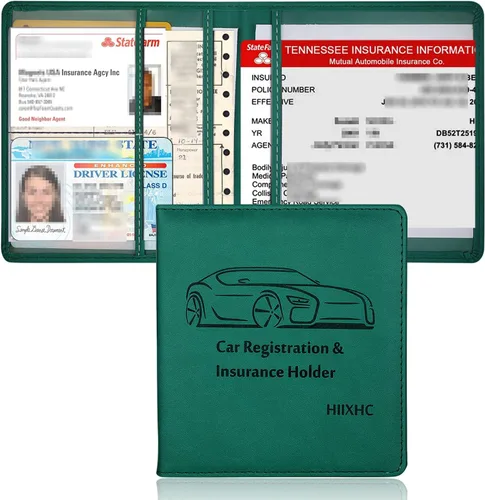 Miniatura 28 de Portador de Tarjeta de Registro e Seguro de Automóvil - Cartera Estuche Organizador de Documentos y Papeles de Automóvil de Cuero para Guantera