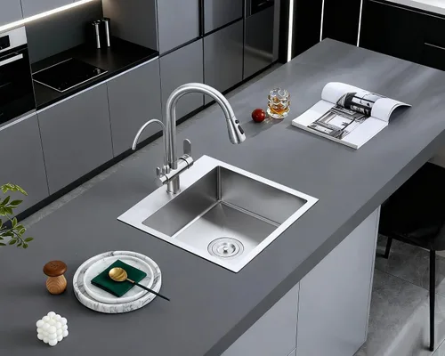 Miniatura 2 de Fregadero de cocina cepillado de 18 x 18 pulgadas, acero inoxidable 304, con ranura de drenaje en forma de X, fregadero de barra profunda de 6