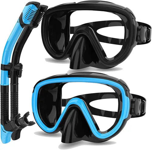 Miniatura 9 de Juego de 2 máscaras de esnórquel seco para adultos, máscara de buceo, gafas de natación, máscara de buceo, cubierta de nariz, buceo gratis
