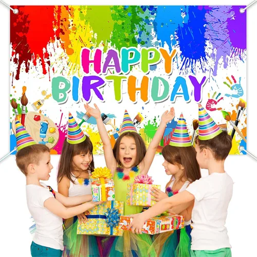 Miniatura 7 de Avezano Cartel de pintura de cumpleaños para niños y niñas, decoración de fiesta de arte de grafiti, tema de pintura, fondo de fotos de feliz