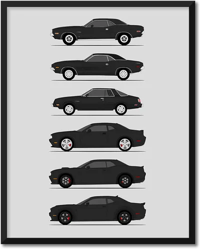 Miniatura 10 de Custom Car Posters Póster hecho a mano compatible con Dodge Challenger Generations e impresión de Challenger SRT, multicolor, impresión metálica