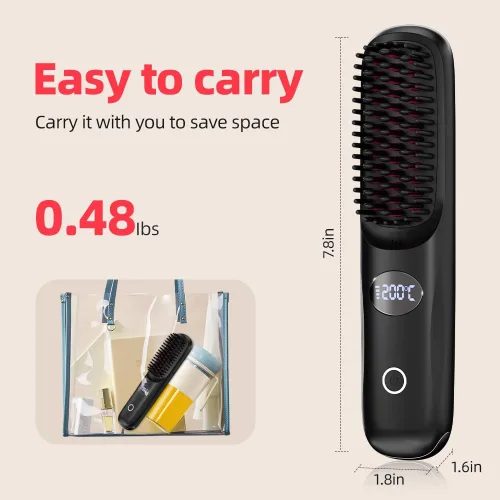 Miniatura 8 de Cepillo alisador de pelo inalámbrico para viajes, peine alisador de pelo portátil con mini cepillo caliente de iones negativos para mujeres