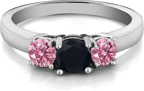 Miniatura 2 de Anillo de plata de ley 925 con diamantes cultivados en laboratorio de ónix negro y rosa de 098 quilates