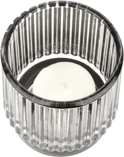 Miniatura 7 de Koyal Wholesale Portavelas votivas de vidrio acanalado gris claro a granel, paquete de 6 portavelas acanalado gris claro, portavelas votivas grandes