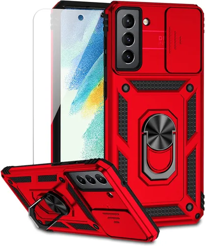 Miniatura 13 de Funda para Samsung Galaxy S21 FE 5G con cubierta para lente de cámara, protector de pantalla HD, soporte de anillo magnético con función de soporte