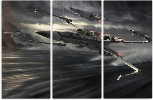 Arte de pared en lienzo de batalla de cazas estelares | Arte de pared de naves espaciales futurista de ciencia ficción | Arte de pared con tema de