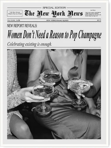 Miniatura 12 de Póster de periódico Champagne and Headlines, impresión retro para decoración de carrito de bar, dormitorio universitario feminista, arte de pared