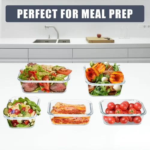 Miniatura 8 de Paquete de 6 recipientes de vidrio para almacenamiento de alimentos con tapas herméticas, recipientes de preparación de comidas para almuerzo