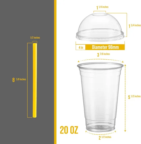 Miniatura 6 de Vasos de PET transparentes con tapas de cúpula y pajitas para café helado, batido, bebidas frías, tazas de granizado, batidos, batidos, helado