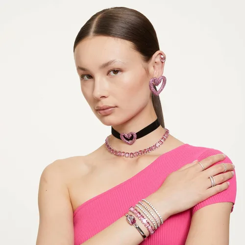 Miniatura 6 de SWAROVSKI Pulsera de tenis Matrix, corte redondo, cristal rosa, acabado de rodio, Latón Cristal, Sin gemas.