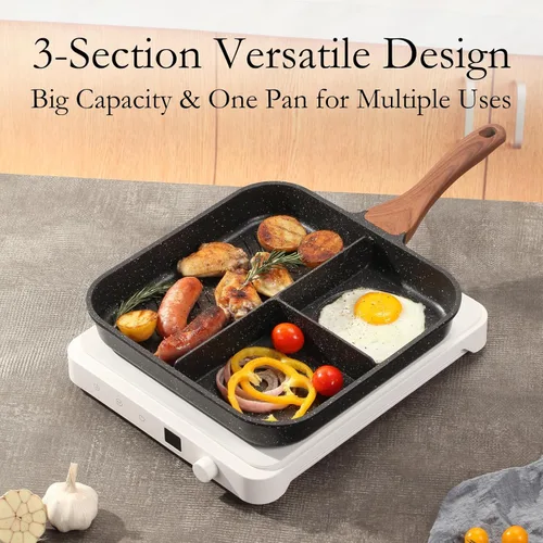 Miniatura 6 de Eslite Life Parrilla, sartén antiadherente dividida de 11 pulgadas para cocinar en interiores, versátil 3-en-1 de inducción, sartén grande