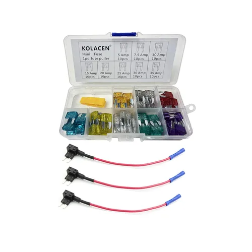 Kit surtido de fusibles tipo mini cuchilla para automóvil, camión, 81 piezas + 3 piezas de adaptador de grifo de mini fusible de calibre 16