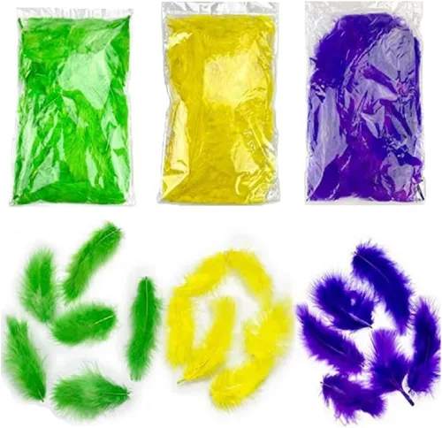 300 plumas coloridas Mardi Gras, suministros para fiesta, plumas naturales, plumas amarillas, verdes, moradas, para Mardi Gras, manualidades